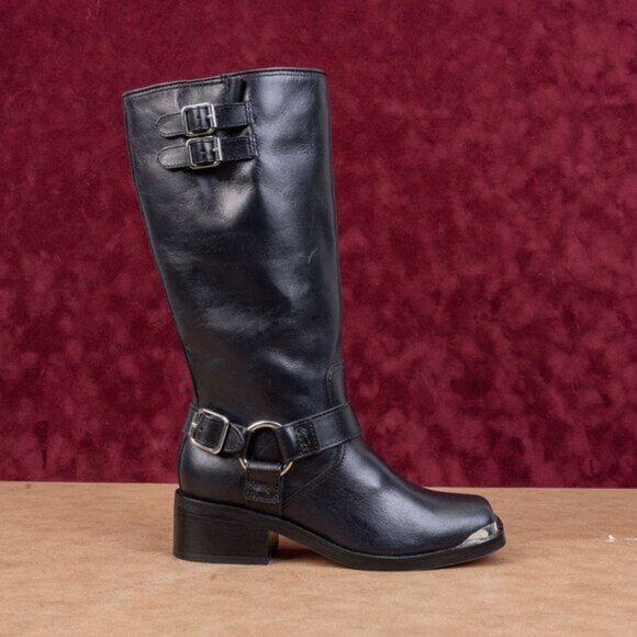 Dolce Vita Women Evi Black Leather Moto Biker Metal Harness Boots sz 6 - Picture 3 of 9